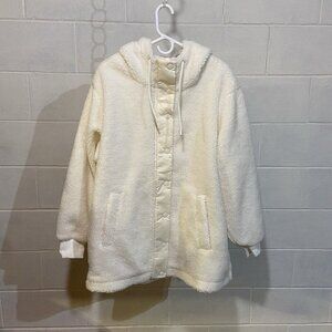 Levi's Women's Teddy Hooded Sherpa Jacket Creme Brulee Faux Fur Plush NWT Winter